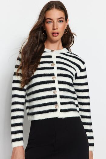 Trendyol Collection Ζακέτα TWOAW24HI00040 με ριγέ πλεκτό με μαλακή υφή εκρού