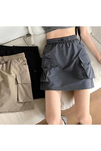 Gofeel Parachute Fabric Vintage Model Women's Loose Skirt - Cargo Design