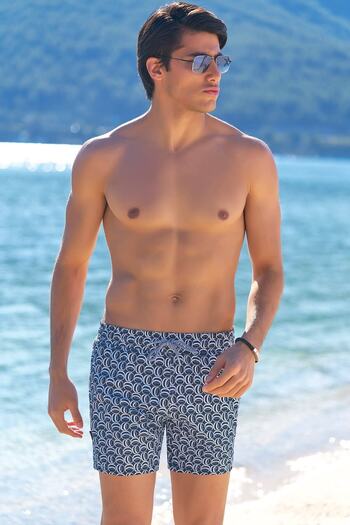 Deafox Schwarze Seeshorts für Herren mit Ringmuster