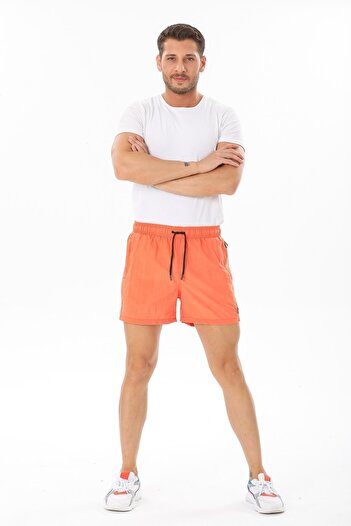 Deafox Orangefarbene Badeshorts mit Taschen für Herren