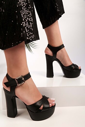Shoeberry Dámské boty Pian Black Skin na platformě na podpatku