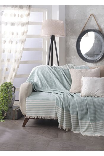 Lux Touch Olimpos Water Green Cotton Tufted Seat Cover - 180X200 cm Sofa Sofa Bed Divan Armchair