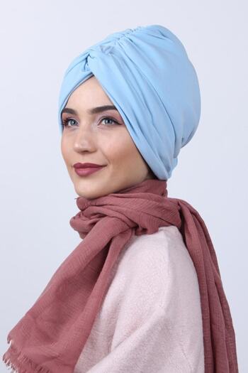 Nowa Scarf Reversible Rose Knot Bonnet Baby Blue