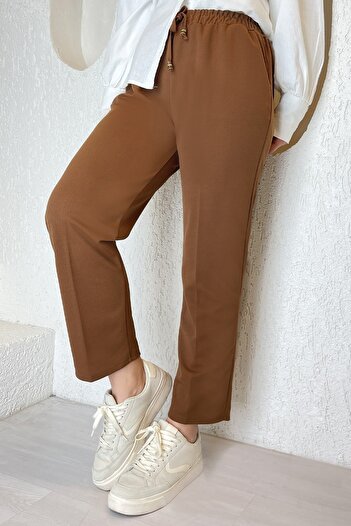 InStyle Lycra Double Fabric Trousers with Elastic Waist - Tan