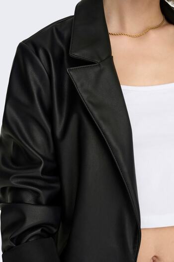ONLY Γυναικείο Δερμάτινο Μπουφάν Blazer 15298242 Μαύρο