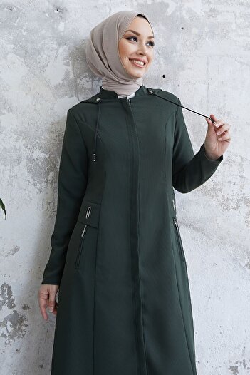 InStyle Elena Waist Detailed Hooded Abaya - Khaki