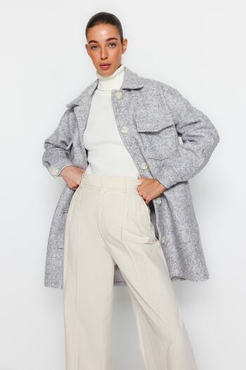 Trendyol Collection Gray Pocket Detailed Boucle Coat TWOAW24KB00039