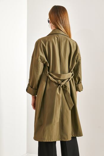 Bianco Lucci Women's Sleeve Folded Belted Trench Coat