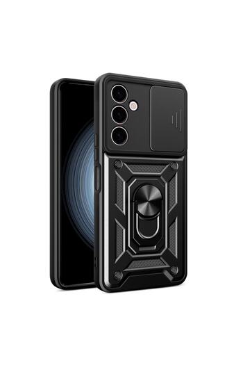 Fibaks Samsung Galaxy M14 Case with Camera Protection Sliding Ring Armor Military Tank Protective Cover