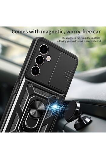 Fibaks Samsung Galaxy M14 Case with Camera Protection Sliding Ring Armor Military Tank Protective Cover
