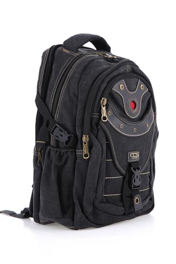 KAFF Unisex μαύρο σακίδιο πλάτης από καμβά - Αδιάβροχο, με πολλές τσέπες Ccs51405