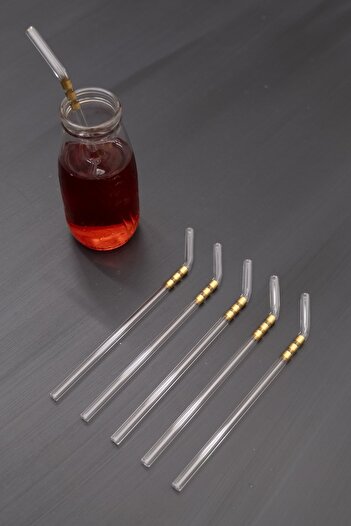 Milea 6-Piece Gold Detailed Glass Pipette Set with Handle - Heat Resistant Borosilicate Glass