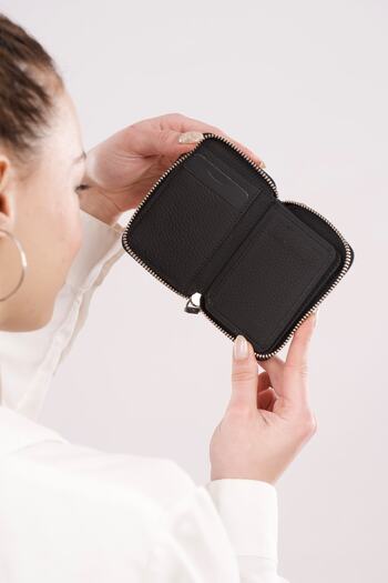 CüzCan Mat Black Mini Petty Fermuarlı Gerçek Hakiki Deri Cüzdan Unisex (KADIN / ERKEK)