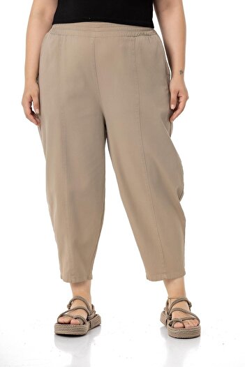 DISENTIS MODEST Plus Size Half Shalwar Elastic Waist Mink Trousers