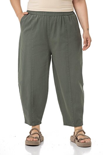 DISENTIS MODEST Large Size Half Shalwar Elastic Waist Khaki Trousers