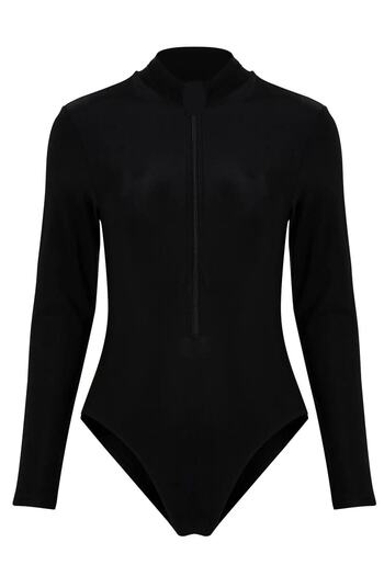 MEBA Black Long Sleeve Zippered Lycra Swim Swimsuit
