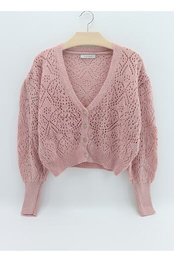 atmosphere women's openwork 4 button seasonal powder cardigan