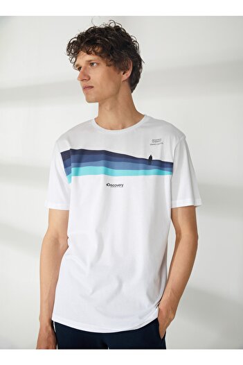 Discovery Expedition Kırık Beyaz Erkek Bisiklet Yaka Relaxed Baskılı T-Shirt HARDAP
