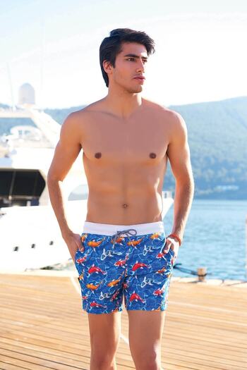 Deafox Blaue Premium-Badeshorts mit Digitaldruck