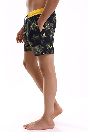 Deafox Schwarze Seeshorts für Herren mit Fischmuster