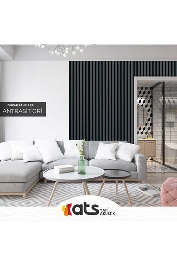 ATS YAPI AKUSTİK Ahşap Duvar Lambiri Çıta 120 Cm - Antrasit Gri