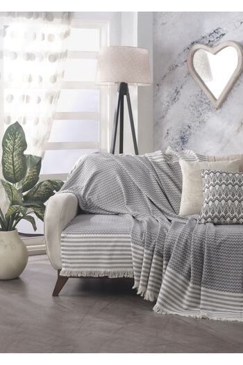 Lux Touch Olympos Anthracite 180 x 200 cm Cotton Tufted Sofa Cover - Sofa Sofa Bed Divan Armchair