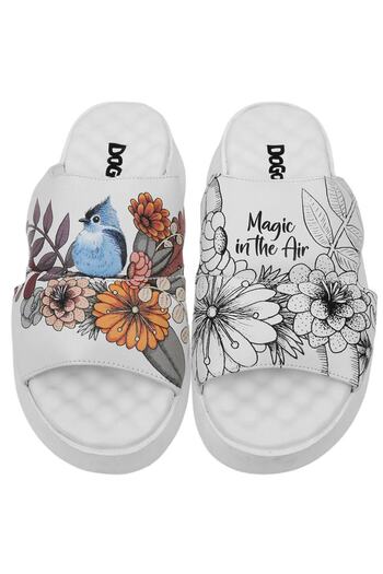 Dogo Women's Vegan Leather White Slippers - Magic in the Air Design