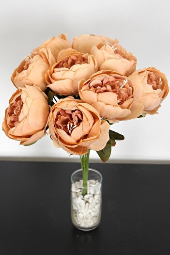 Yapay Çiçek Deposu Artificial Flower 10 Branches Lux Rose with Pearls Rosa Lucieae 40 cm Brown