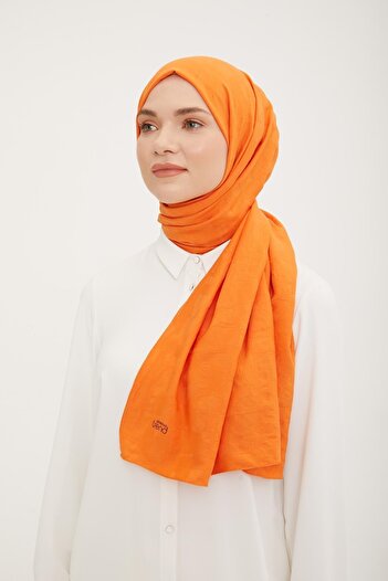Armine Orange Jazz (Jazz) Shawl - Geometric Pattern, Cotton Textured