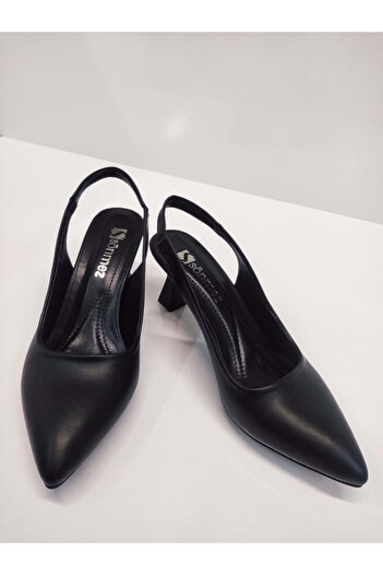 OEM MESUT KIRCA 900 MODEL BLACK COLOR FRONT CLOSED OPEN BACK LOW KADEH HEELED WOMEN'S STILETTO BLACK