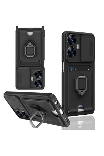 m.tk moveteck Realme C55 Case with Camera Protection Ip Strap Sliding Slide Stand Ring Ring Business Card Zuma Silicone