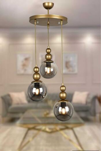BSA LIGHTING BİLLUR 3'LÜ ESKİTME BOYALI SARKIT MODERN AVİZE (FÜME CAMLI)