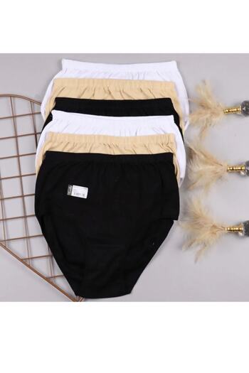 Tutku - Women's Rib Panties Black Skin White 6 Pieces