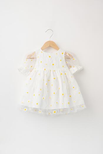 Banamio Cotton Lined Daisy Printed Fluffy Tulle Short Sleeve Dress