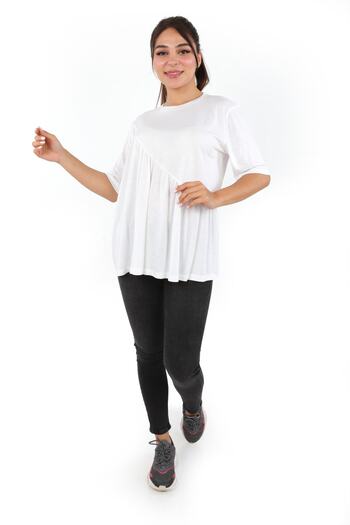 DİVİSTA Tricou alb cu mânecă scurtă pentru femei, cu detaliu în față