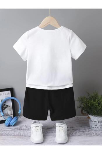 Machetta Beyza Headphone Detail Printed Summer Children's T-Shirt Shorts Set