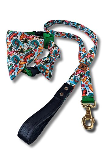 UTDpet Palm Beach Standard Dog Collar Set and Accessories (with scarf and bow tie)