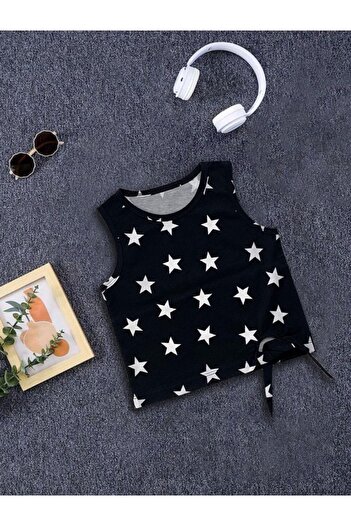 Machetta Star Patterned Black Kids Crop Blouse