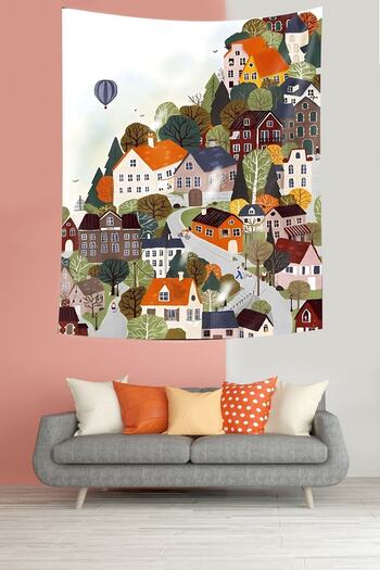 on the clouds Sequential Houses Themed Calm City Stain Resistant Fabric Wall Cloth Wall Carpet Tapestry