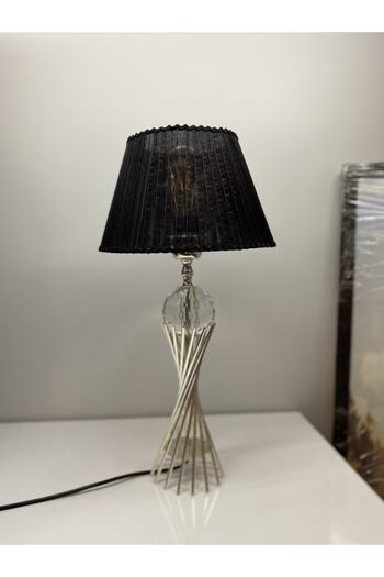asellus Misbah Twist Lampshade Table Lamp with Cut Crystal Glass Silver Color Coating, lampshade