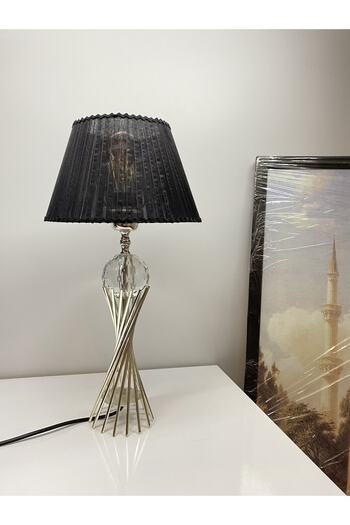 asellus Misbah Twist Lampshade Table Lamp with Cut Crystal Glass Silver Color Coating, lampshade