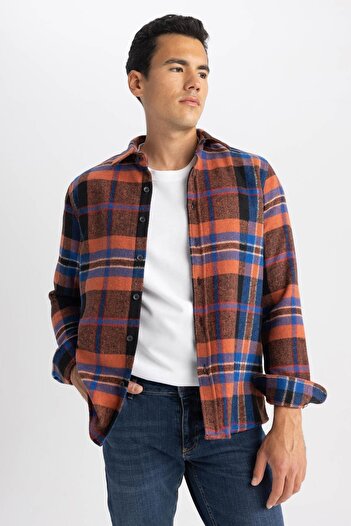 DeFacto Regular Fit Polo Neck Checked Lumberjack Long Sleeve Shirt A7070Ax23Au