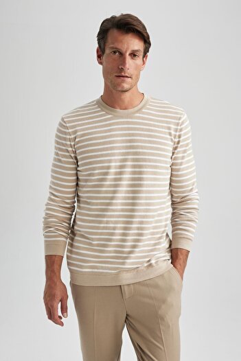 DeFacto Standard Fit Regular Cut Striped Crew Neck Knitwear Sweater A9713Ax23Au