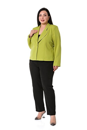 DISENTIS MODEST Large Size Collar Detailed Padded Unlined Short Pistachio Green Jacket