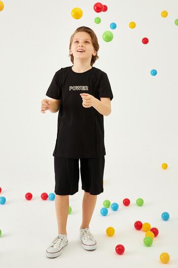 Perendi Power Embroidered Boy's Shorts Set Black