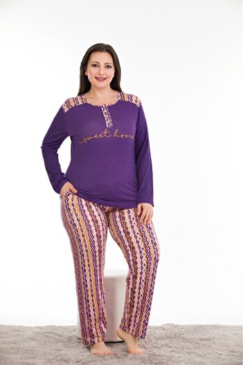 Jenny Daphne Lady 11354 - Set de pijamale cu mâneci lungi cu mâneci lungi cu imprimeu floral violet