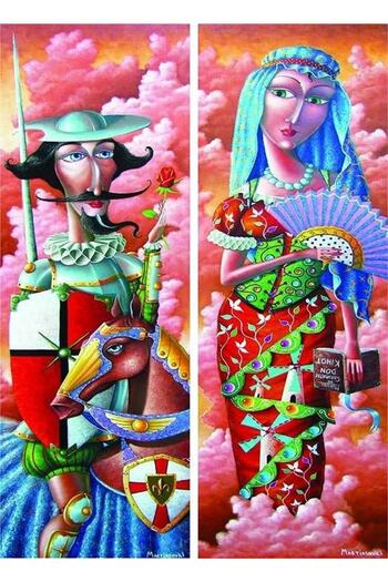 Gold Puzzle Dulcinea with Don Quixote and Toboso 1000+1000 Pieces Panoramic Puzzle
