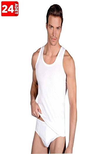 Tutku Men's White 24-Piece Pack 100% Cotton Classic Undershirt & Slip Panties Set