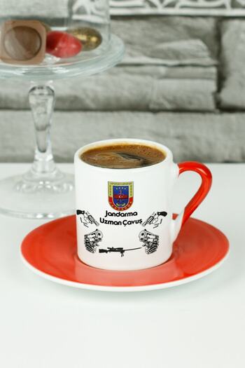 Hediyelen Red Turkish Coffee Cup for Gendarmerie Specialist Sergeant