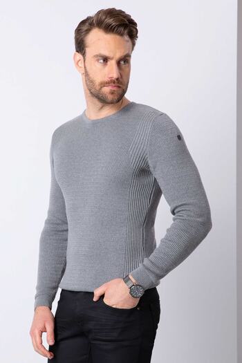Pierre Cardin Men's Gray Melange Slim Fit Knitwear Sweater